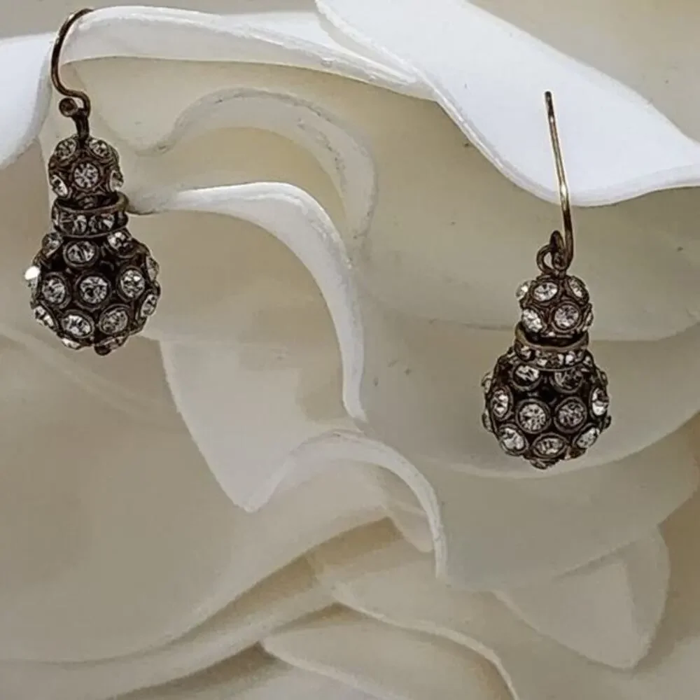 J. Crew pave Rhinestone and antique gold‎ tone dangle French wire earrings